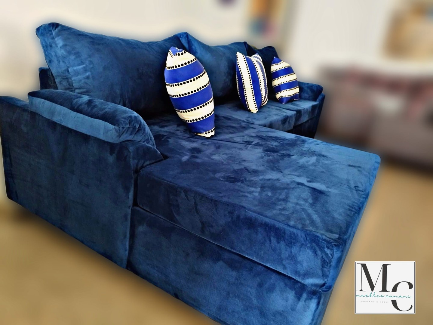 muebles y colchones - Muebles (sofá) moderno chaiselongue tipo L tapizado en terciopelo color azul 