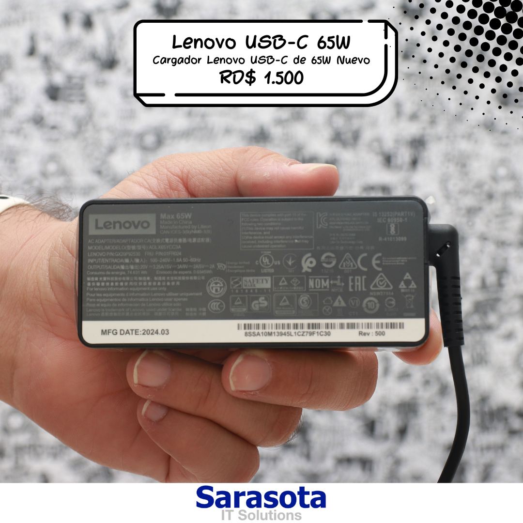 accesorios para electronica - Lenovo Cargador USB-C de 65W