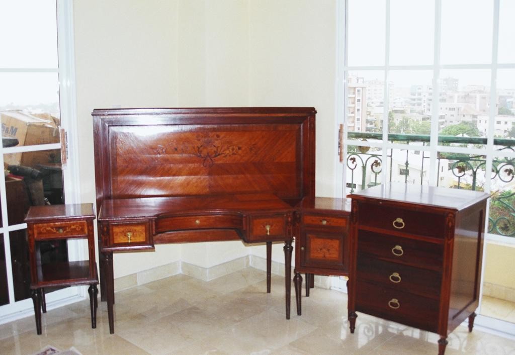 arte y antigüedades - Muebles de dormitorio + escritorio marquetería en caoba 0