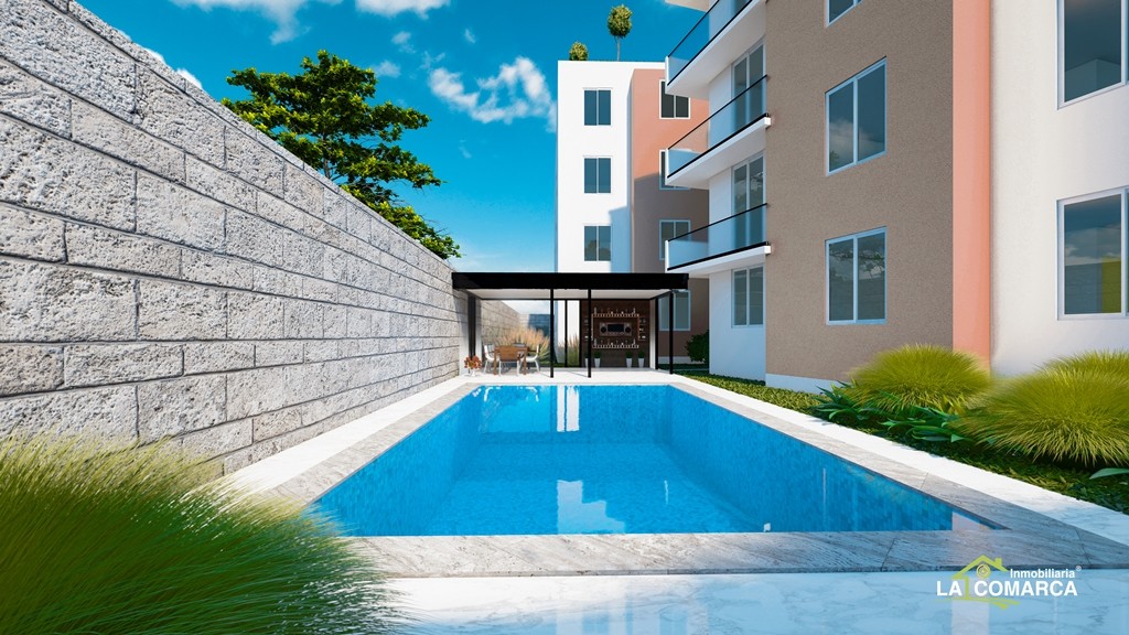 apartamentos - Apartamento en Plano con Piscina Residencial Cerrado en Santiago  1