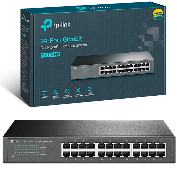 otros electronicos - SWITCH 24 PUERTOS TP-LINK TL-SG1024D, NO ADMINISTR