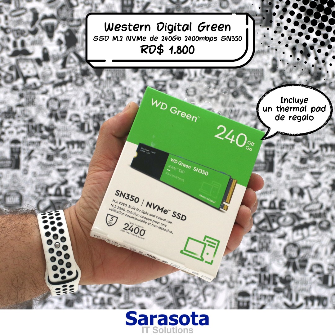 accesorios para electronica - SSD M.2 NVMe Western Digital Green de 240Gb mas Thermal Pad en 1800