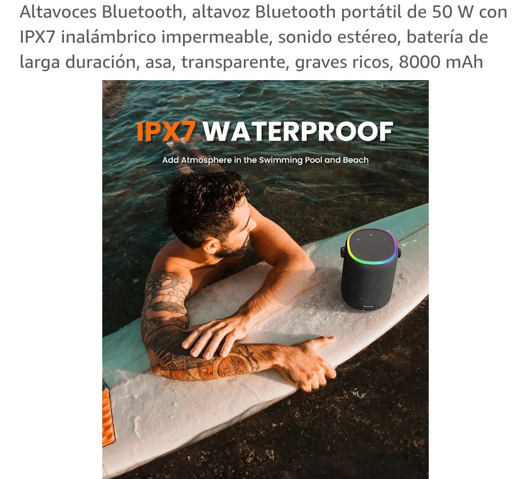 camaras y audio - bocina Bluetooth de 50w a prueba de agua con batería de hasta 15 horas  4