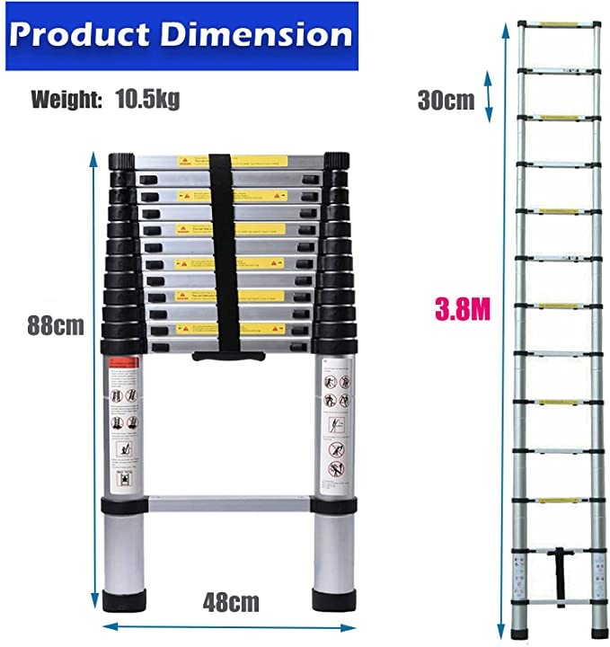 herramientas, jardines y exterior - Escalera telescópica de aluminio de 12.5 pies de extensión retractil multiusos 2