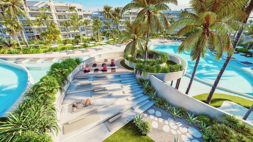 apartamentos - Proyecto en venta Punta Cana #24-154 dos dormitorios, jardín privado, vista pano 4