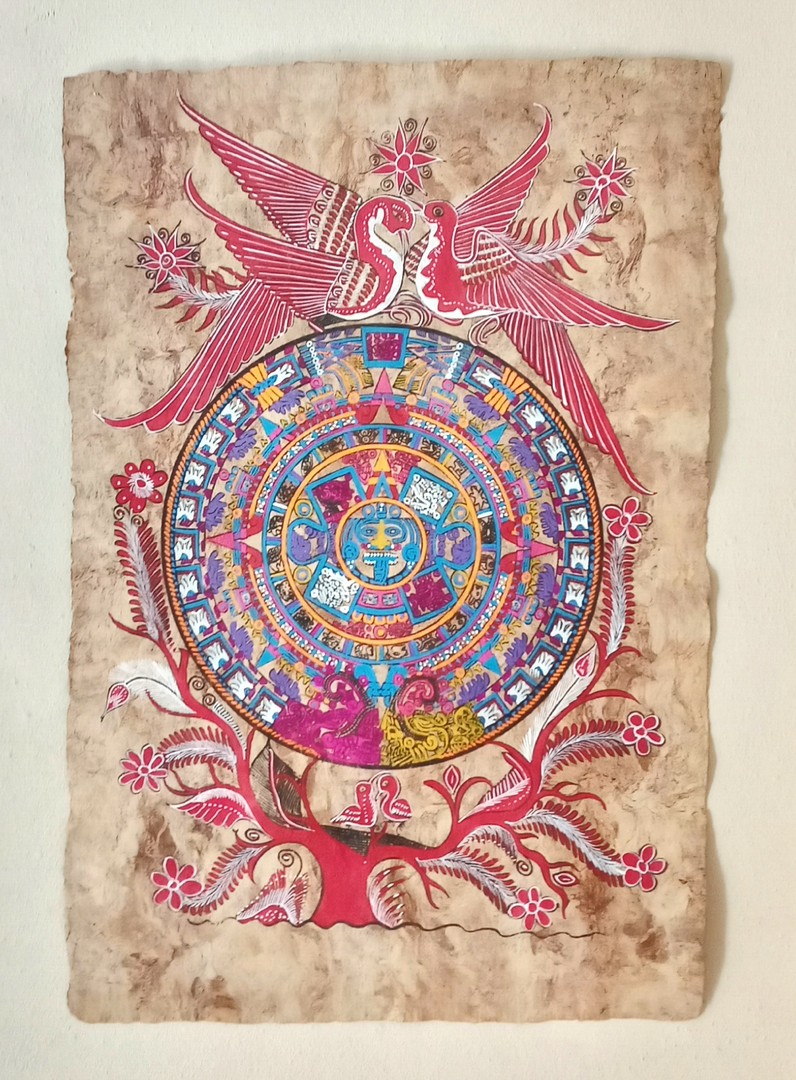 decoración y accesorios - Pintura artesanal mexicana en papel de amate. Lámina poster cuadro 