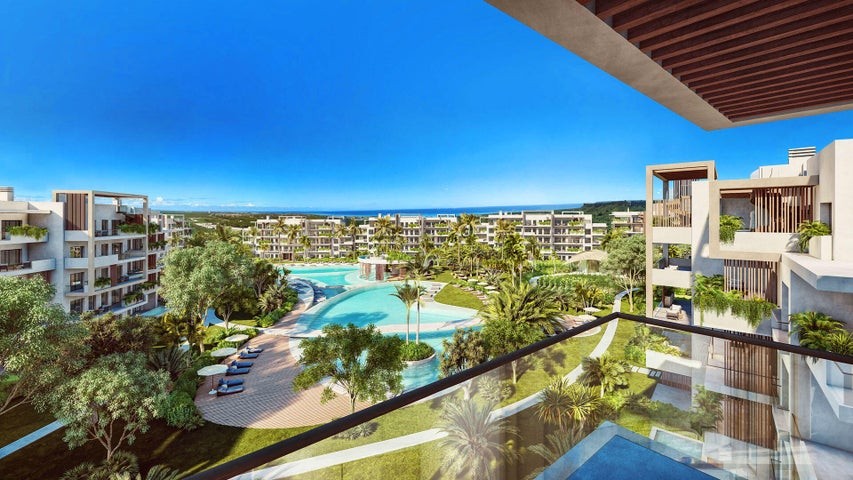 apartamentos - Proyecto en venta Punta Cana #24-154 dos dormitorios, jardín privado, vista pano 3