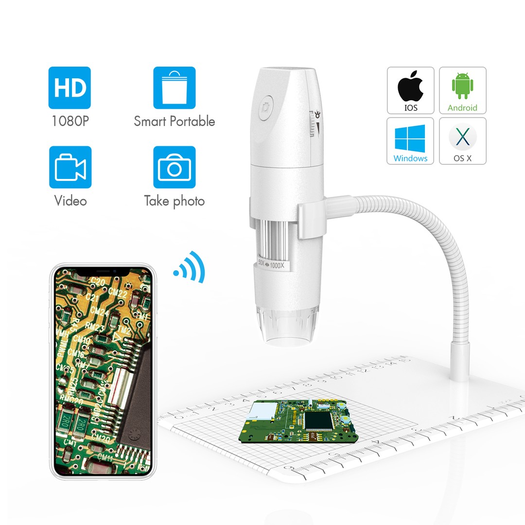 equipos profesionales - Microscopio Digital inalámbrico WiFi brazo Flexible USB para iPhone Android PC 8