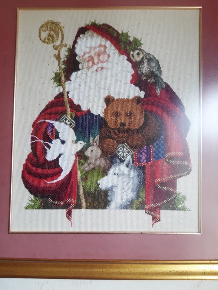 decoración y accesorios - Precioso Santa bordado a mano en punto de cruz 