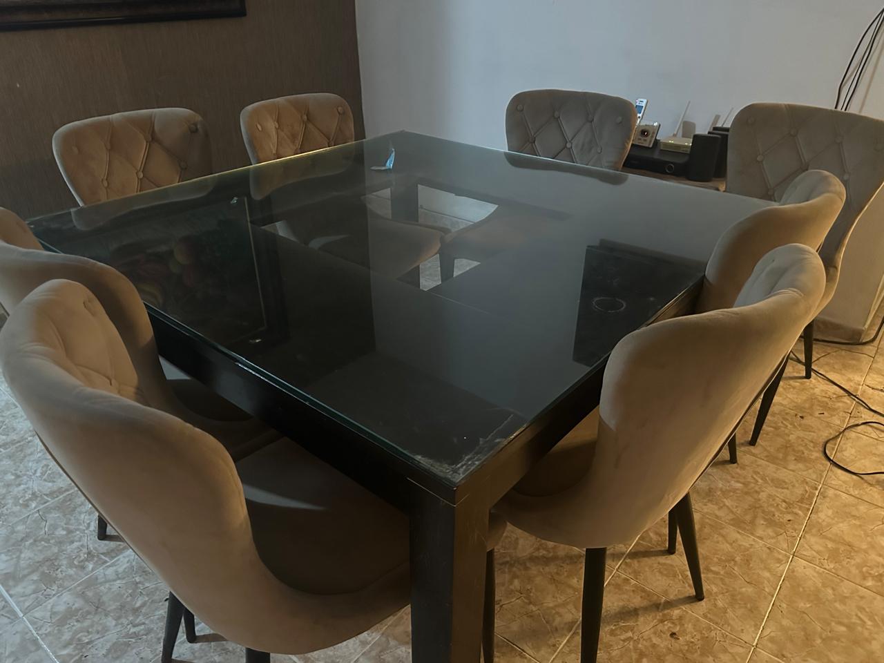 muebles y colchones - Vendo Juego comedor 8 sillas tope cristal 