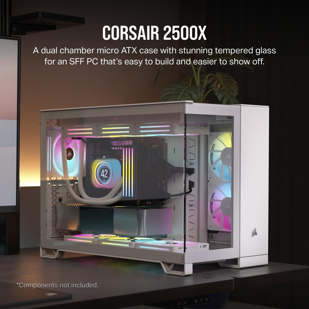 computadoras y laptops - Case Corsair 2500X MID TOWER Dual Chamber, MATX & MITX, Blanco 1