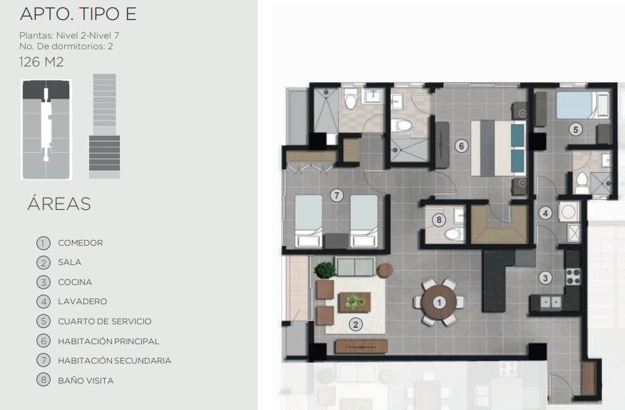 apartamentos - Naco nuevo 2 habitaciones 2.5 baños 2 parqueos balcon  3