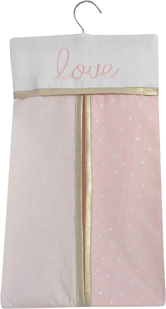 muebles - Juego de ropa de cama para cuna de 4 piezas Lambs & Ivy Baby Love Pink/Gold Hear 1