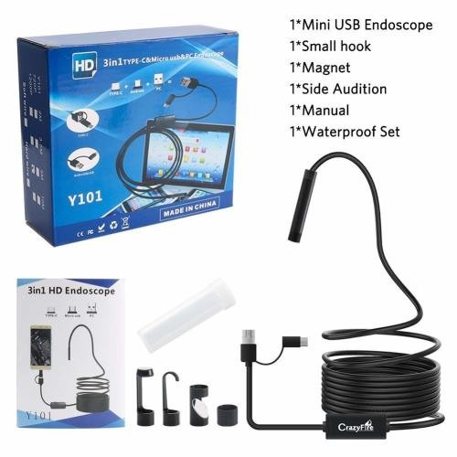 accesorios para electronica - 3 en 1 Tipo C Endoscopio 8LED USB Microscopio PC Boroscopio HD Cable impermeable 0